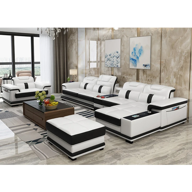 CBMMART хит продаж современный секционный черно-белый кожаный функциональный диван