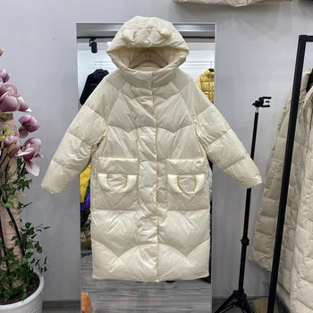 

2020 New Women Winter Long Down Parka Ultra Light White Duck Down Jacket Female Warm Hooded Down Coat Outwear