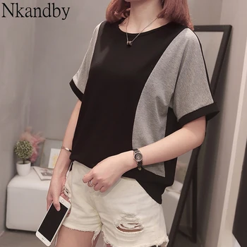 

Plus Size Patchwork Tops Tees 2020 Summer Women Casual Loose Short Sleeve T-shirt Oversized Street Style Korean Cotton Tshirt