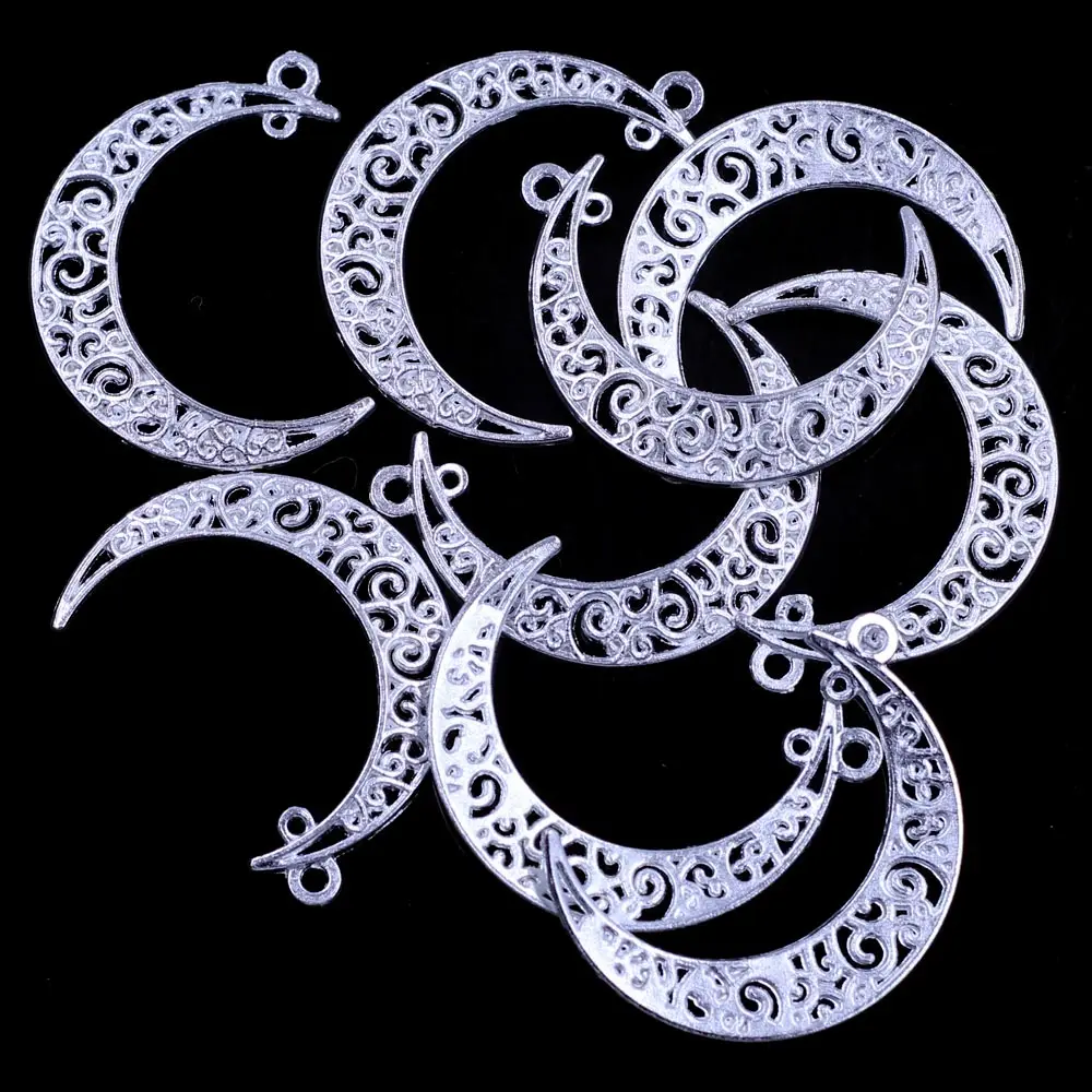 50Pcs Pendants Moon Heart Hollow 2 Holes Connectors For Charm Necklaces Jewelry DIY Findings 4x3cm