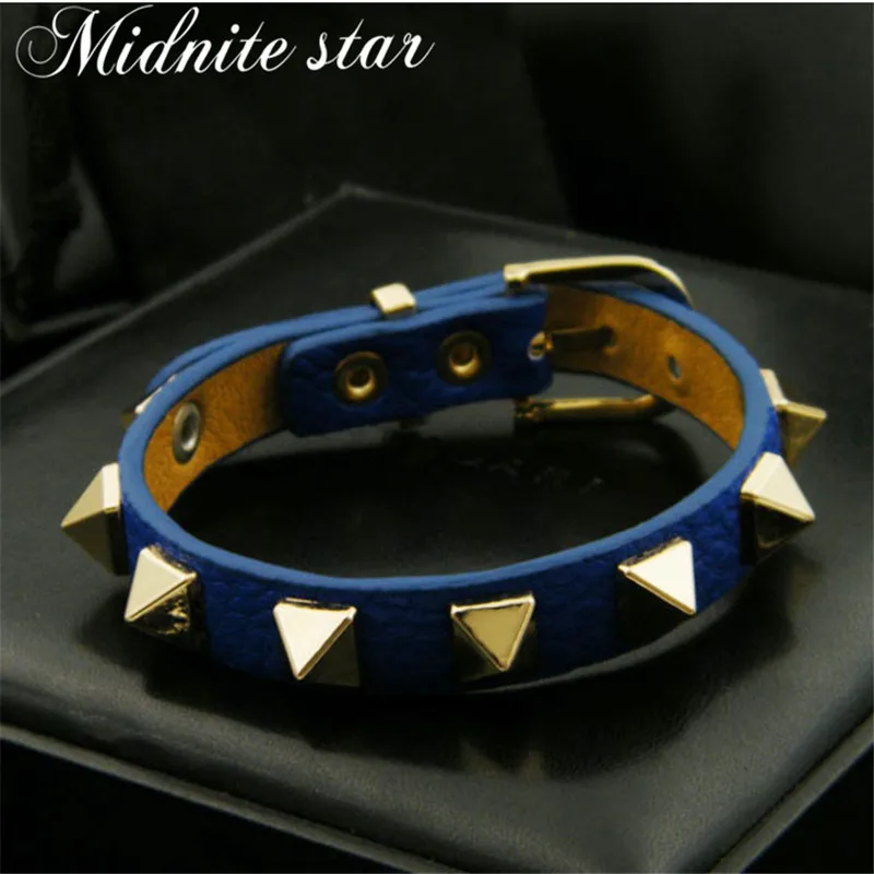 Кожаные браслеты для женщин Мода готика панк стиль браслеты с заклепками Одноконтурный подвеска-Шарм ручной работы браслет подарок - Окраска металла: blue