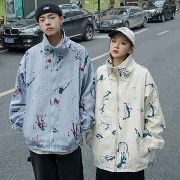 

Men's jacket spring 2020 slim tie-dye printed long-sleeved jacket loose casual stand-up collar personalized youth menswear