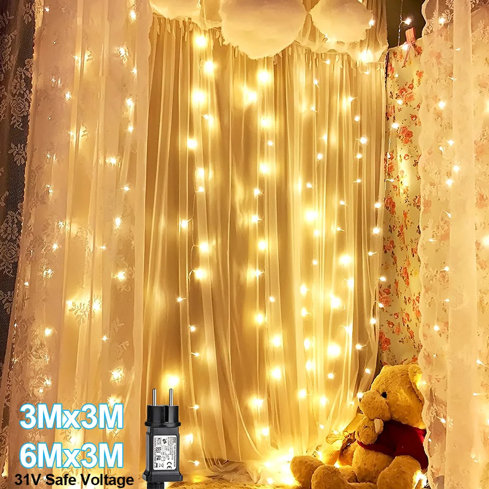 

Safe Voltage LED Window Curtain String Lights 8 Modes Twinkle Wall Lights Christmas Decor for Holiday Party Home Garden Wedding