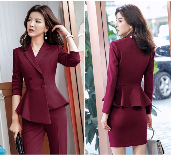 Женский красный Блейзер, тонкий, весна, осень,, элегантный, офисный, для девушек, костюм для работы, Раффлед, двубортный Блейзер, сплошной цвет