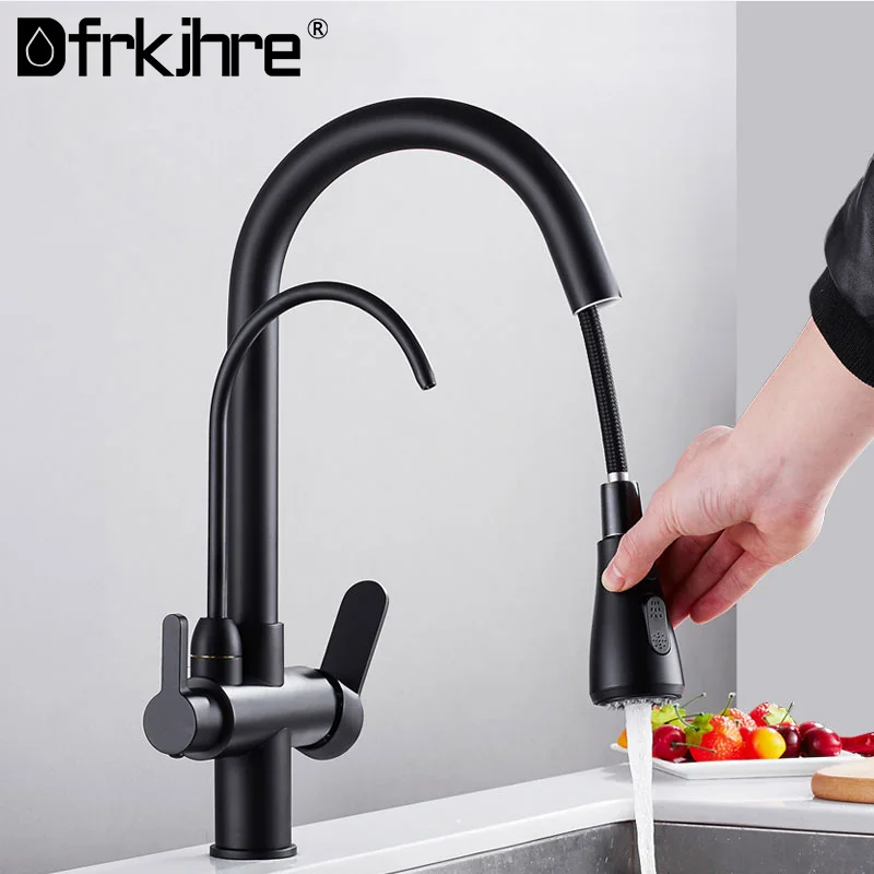 Filter Kitchen Faucet Matte Black Brass With Pure Water Pull Out Style Rotatble Hot Cold Crane | Обустройство дома