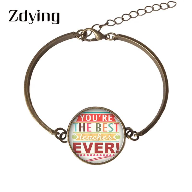 

ZDYING Fashion You Are The Best Teacher Ever Bracelet Glass Cabochon Letter Pattern Charm Chain Bangles For Teacher's Gift TH023
