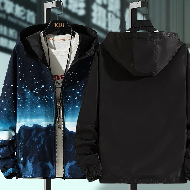 Reversible Men Jacket Coats Male Causal Hooded Jacket Thin Windbreaker