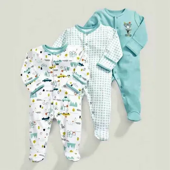 

Spring and autumn models ice blue squirrel pattern cotton long-sleeved baby onesies robes romper 3 sets 50cm(White & Light Green