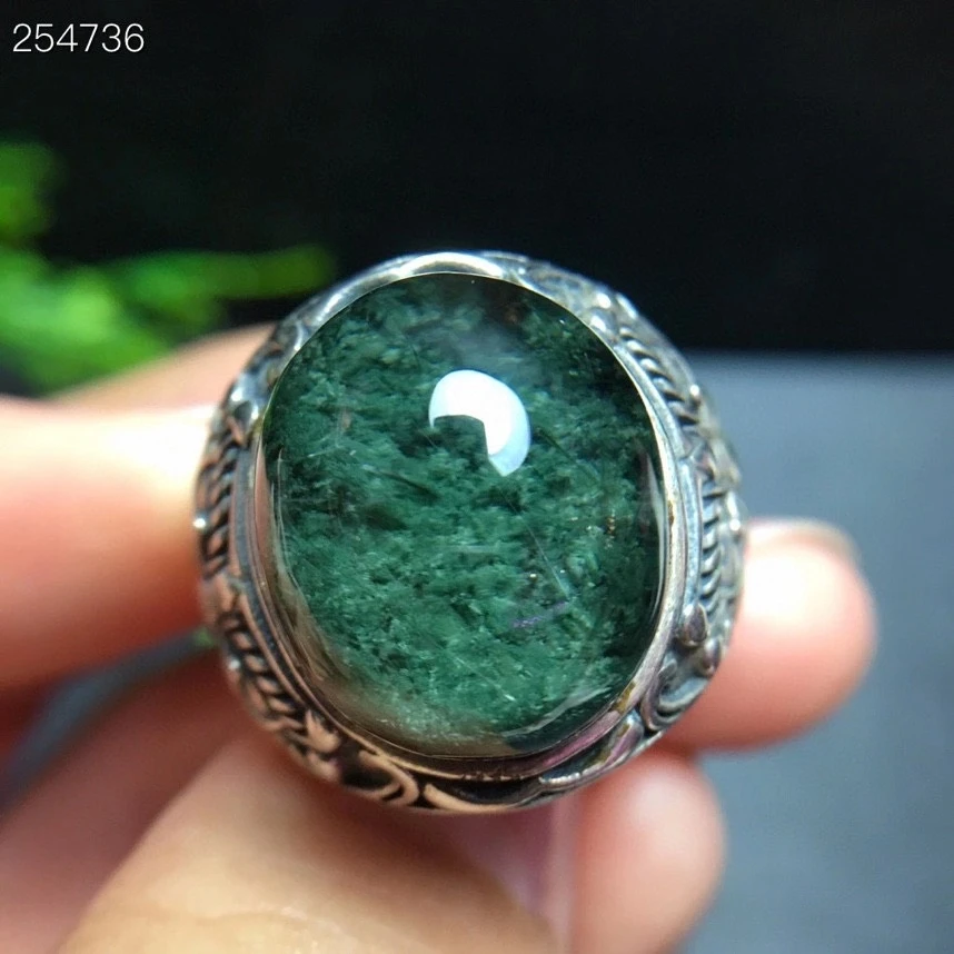 Genuine Natural Green Phantom Quartz Crystal Ring Woman Man Love Gift 17×14.4mm Clear Beads Lucky AAAAA Adjustable Jewelry | Украшения и