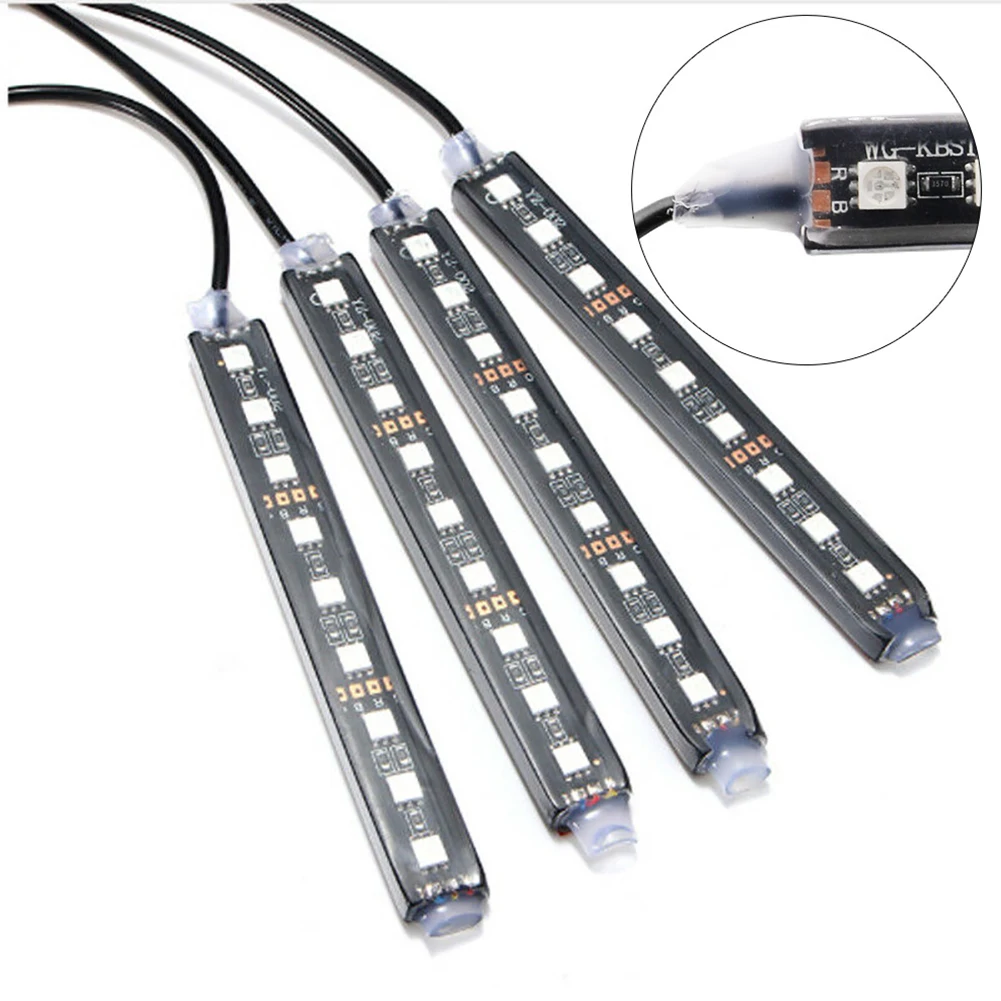 4-в-1 красочные RGB светильник бар 9LED окружающей среды светильник автомобиля декоративная интерьерная стенная панель с светильник с пультом дистанционного управления Управление