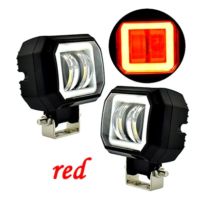 red square Moto rcycles фары moto rbike противотуманная фара рабочий свет 12v 20 Вт Светодиодный светильник в виде ангельских глаз фары moto туман пятно лампы Автомобильные светодиодные фары - Цвет: red square
