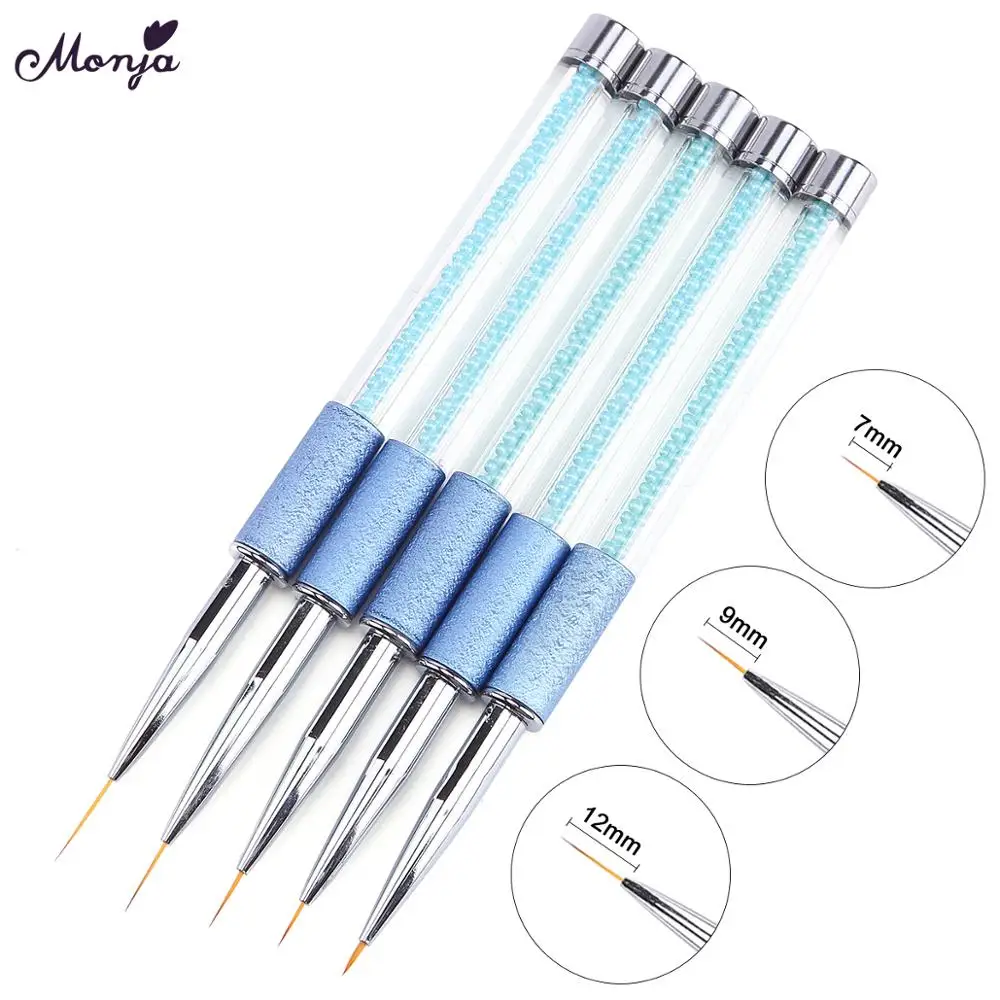 Monja Nail Art Scrub Pearl Rhinestone Handle Lines Painting Brush Flower Stripes Liner DIY Design D
