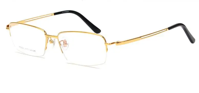 Fashion Pure Titanium New Large Frame Half Frame Nearsightedness Lens Frame Men's Business Generous Face Without Face Gas Mirror - Цвет оправы: Золотой