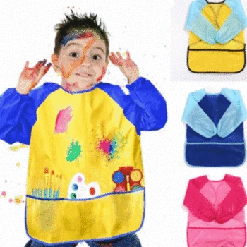 

New Baking Eating Aprons Pockets for Paint Brush Tool Kids Waterproof Art Craft Apron Smock for Children DIY Painting Drawing