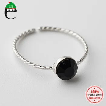 

Trustdavis Real 925 Sterling Silver Charm INS Twist Black CZ Opening Ring For Women Wedding Birthday Fine S925 Jewelry DS104