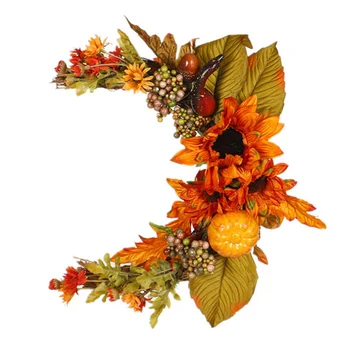 

Halloween Artificial Moon Shape Autumn Maple Leaf Garland Pumpkin Wreath Decor Wreath Ring Hoop Crafts Xmas Decorations