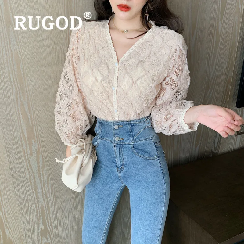 RUGOD/Весенняя кружевная блузка женские блузки с длинным рукавом элегантный топ