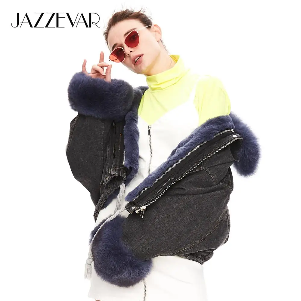 JAZZEVAR Зима новое поступление джинсовая куртка женская свободная одежда верхняя одежда с меховым воротником высокое качество зимная женская куртка W9086