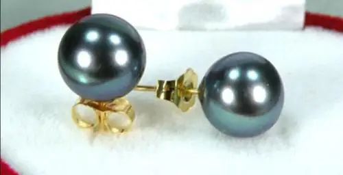 

ROUND 9-10mm AAA+PEACOCK Black SOUTH SEA PEARL EARRING