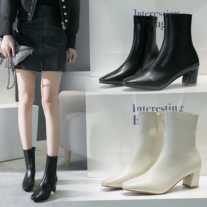 

LZJ 2019 Women New Booties Short Boots Women Autumn Winter Ankle Boots Square Head Boots Martins Side Zipper Women Boots