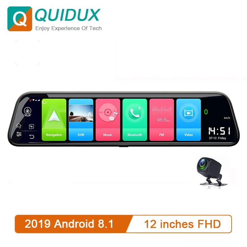 Новейшая 12 дюймов Android 8 1 Автомобильная DVR камера GPS Navi умное зеркало двойной 1080p