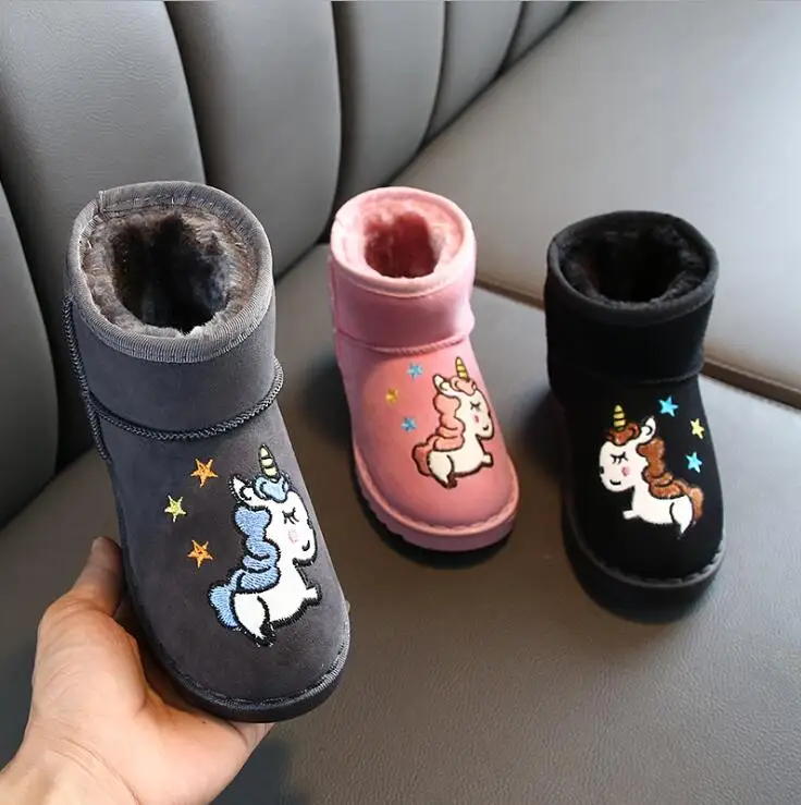 Kids Cartoon Boots Children Snow Boots Fur Winter Boys Girls Child Shoes New Warm Baby Bottom Anti-slip Comfortable Boots