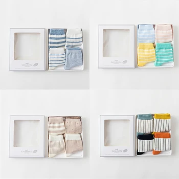 

2018 new Caramella autumn and winter gift box stripes color children's socks 4 pairs of gift box tube socks