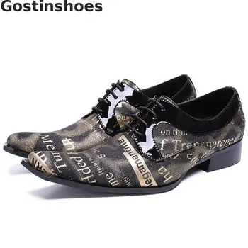 

Classic Men Shoes Genuine Leather Derby Shoes Lace-up Grey And Black Color Mixed Low Heel Pointed Casual Leather Shoes Wedding