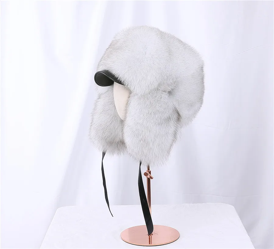 white camo bomber hat 2020 Winter Unisex 100% Real Fox Fur Bomber Hat Raccoon Fur Ushanka Cap Trapper Russian Ski Hats Caps Real Leather Thick Warm thermal aviator bomber winter hat