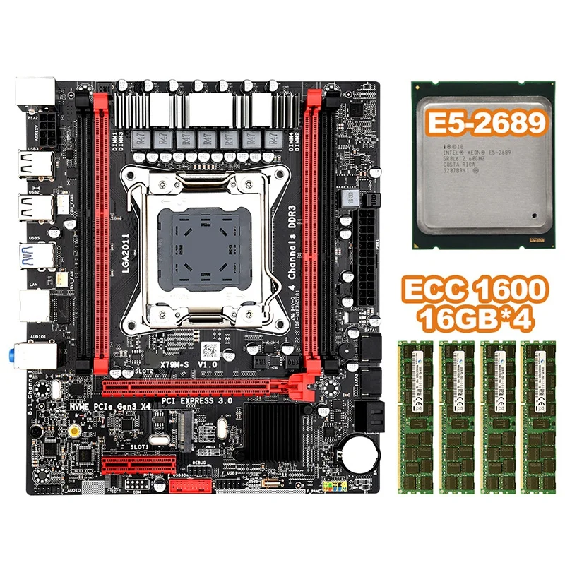 X79MS LGA2011 набор материнских плат комбо с Intel E5 2689 4-Ch 4x16 ГБ 64 1600 МГц DDR3 кода коррекции
