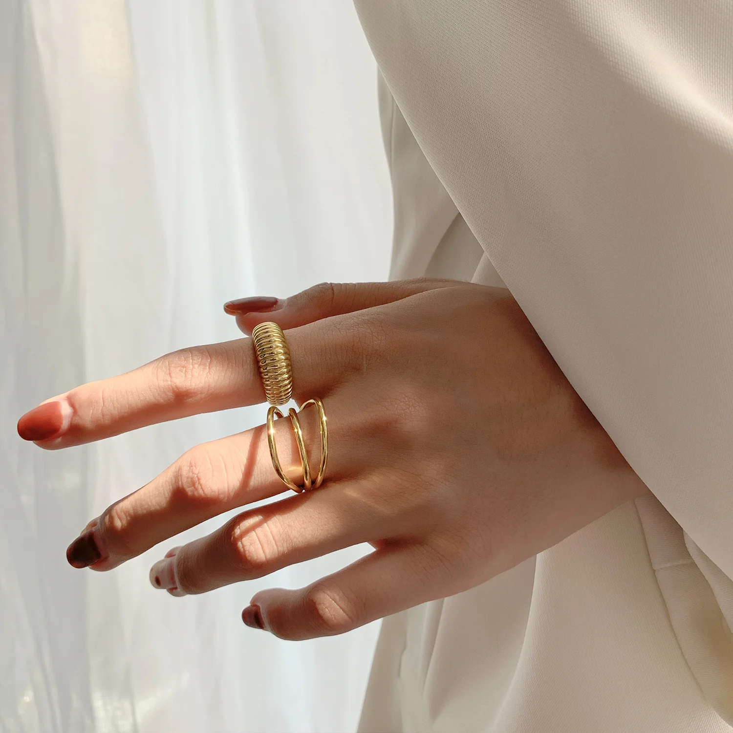 Gold Color Rings Gold Color Ring Finger Ring Wedding Rings Wedding Ring LIVVY Gold Color three layers Rings For Women Vintage Strips Engagement Rings Jewelry Trend