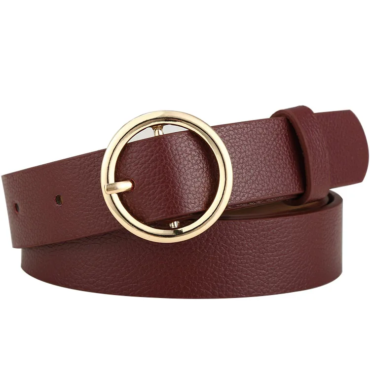 Style2 Wine Red2.4cm Badinka, новинка, женский пояс, черный, белый, желтый, серебряный, коричневый, широкий из искусственной кожи, джинсовый женский ремень, золотые, с круглой пряжкой, ремни для женщин - Цвет: Style2 Wine Red2.4cm