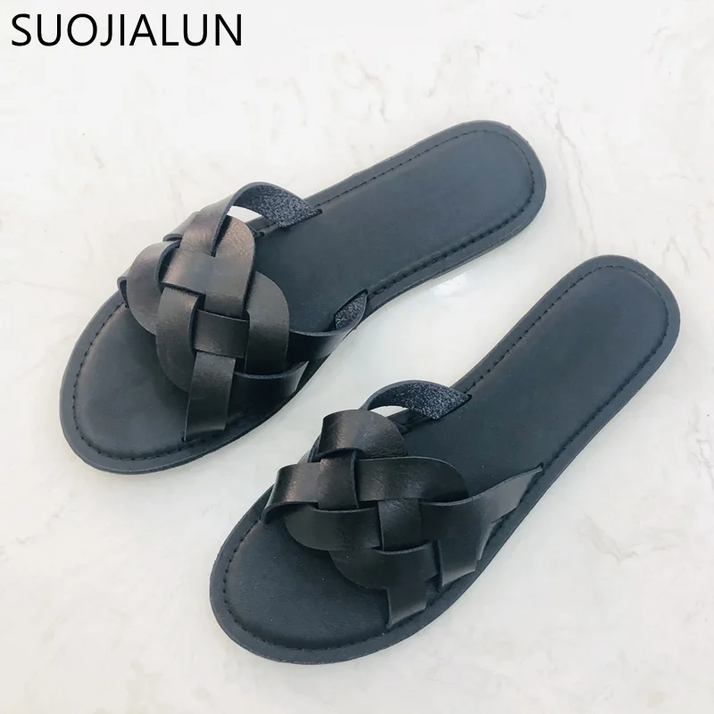 SUOJIALUN/женские летние брендовые шлепанцы; повседневные шлепанцы на плоской подошве с открытым носком; большие размеры 41; сандалии для отдыха; женские пляжные вьетнамки