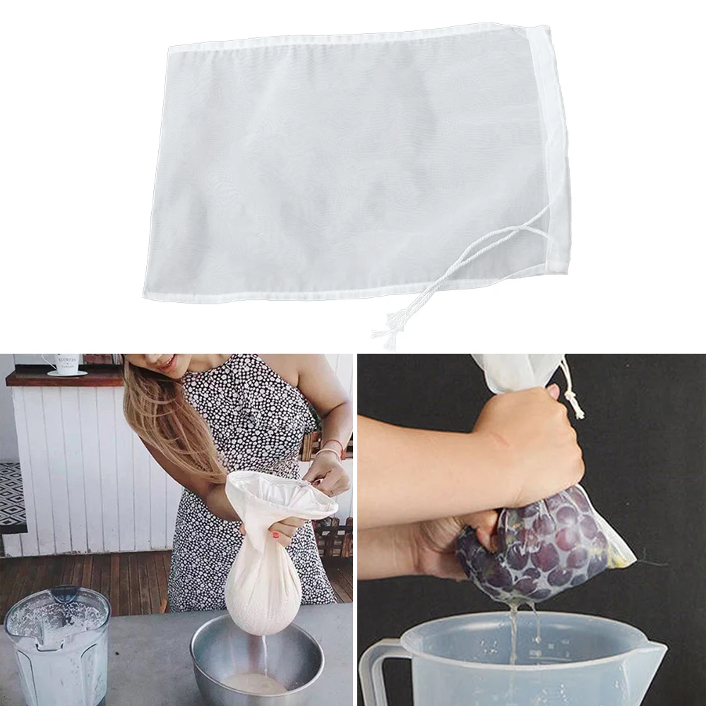 2X  Reusable Nylon Mesh Strain Tea Pulp Juice Jelly Food Nut Milk Filter Bag Pip 