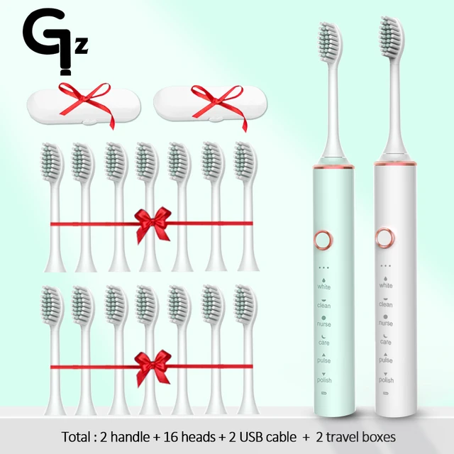 GeZhou Electric Toothbrush Sonic Toothbrush Rechargeable IPX7 Waterproof 6 Mode Travel Toothbrush with 8 Brush Head best gift N100white green box