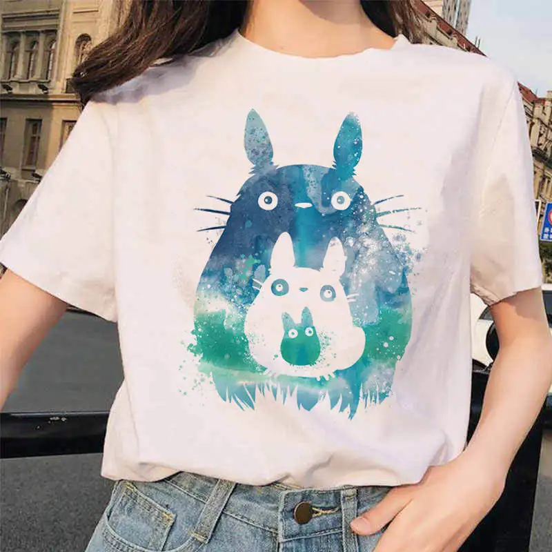 white 90s Харадзюку Тоторо Унесенные призраками студия Ghibli femme Футболка японская женская ulzzang футболка аниме Хаяо Миядзаки женская футболка - Color: white