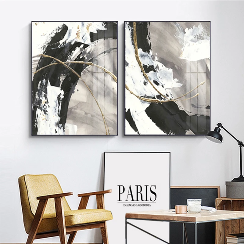 

Modern Abstract Canvas Paintings for Living Room Black and White Gold Foil Wall Art Poster and Prints Bedroom Home Decor Picture