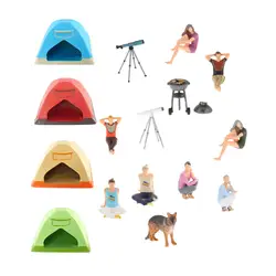 RM 1:64 figuras pintadas para acampar, escenas de barbacoa, paisajismo, trenes, personas, diseño