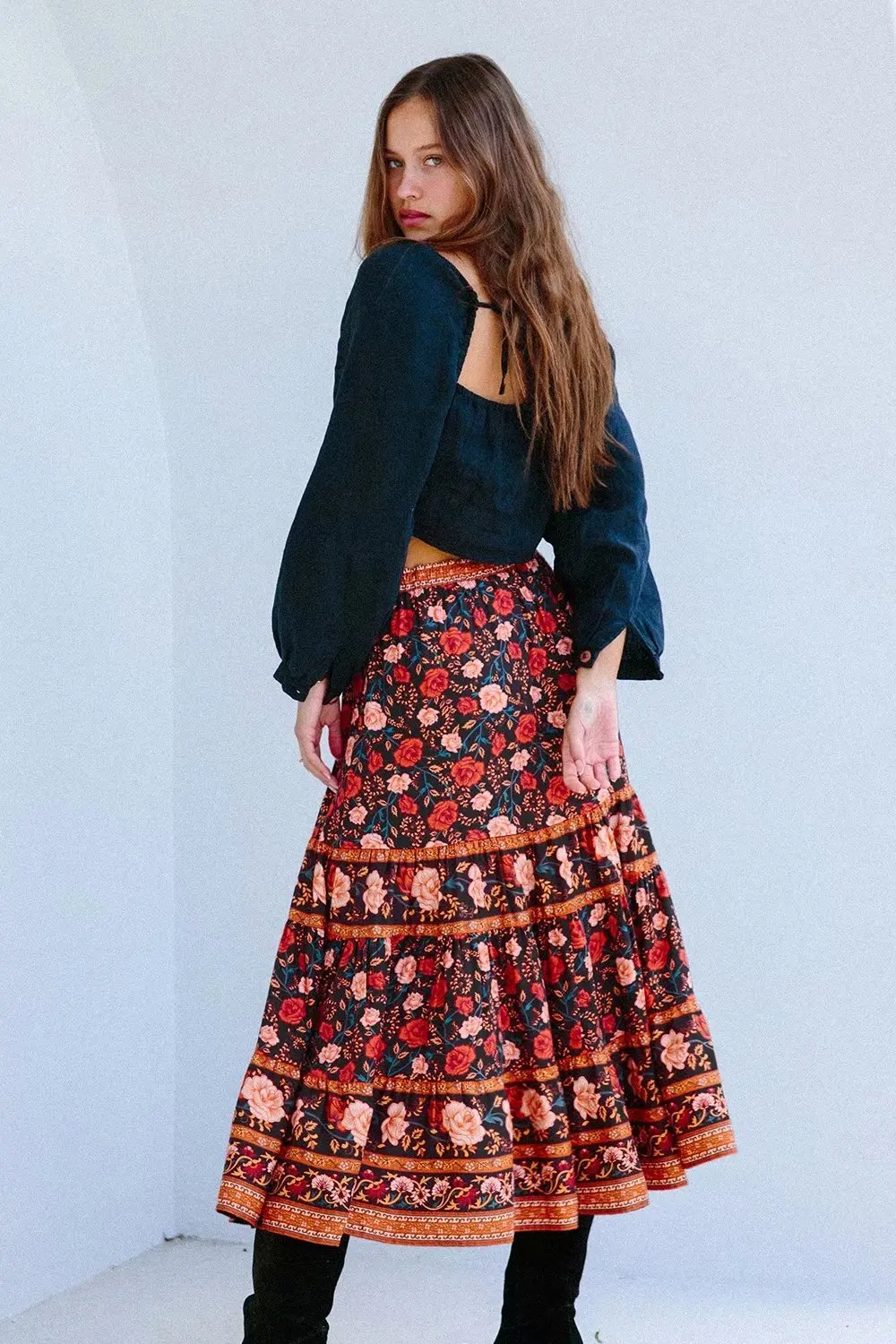 Jastie Bella Rosa, мини юбка, бохо, с оборками, контрастный узор, с завязками, юбки, faldas mujer moda,, летняя пляжная короткая юбка