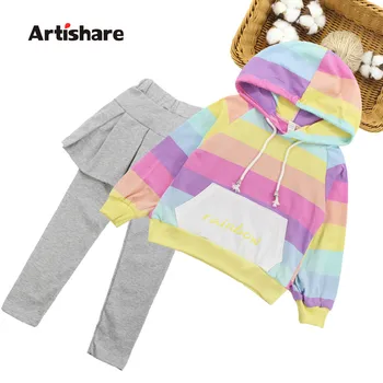 

Girls Clothes Rainbow Pattern Hoodies + Cake Pants 2PCS Girls Outfits Casual Style Teenage Kids Tracksuit For Girls Christmas