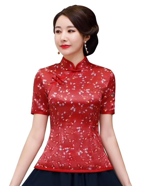 9120 Шанхай история цветочный Cheongsam рубашка Qipao топ с рукавом 3/4 Китайский традиционный топ из искусственного шелка китайская блузка для женщин - Цвет: 9120