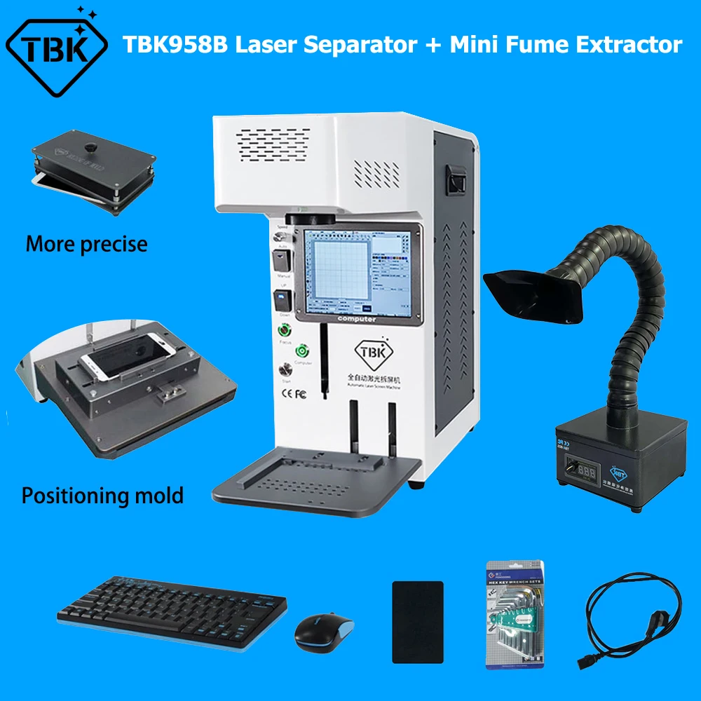 TBK958B Laser Back Glass Removing Machine With Mini Fume Extractor For iPhone For Samsung Mobile Phone LCD Frame Split Refurbish