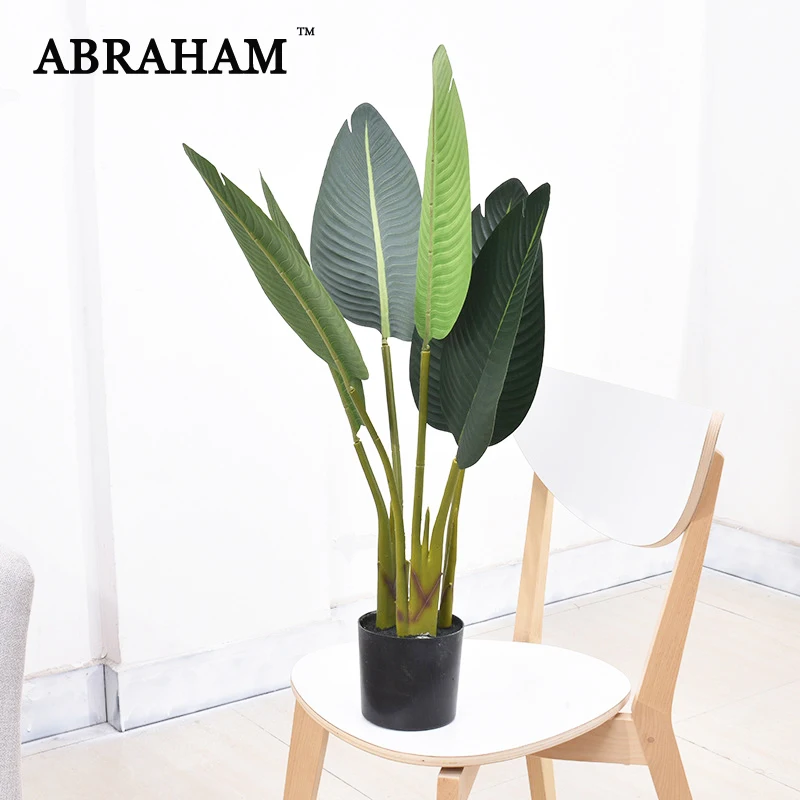

80cm 6 Fork Tropical Plant Big Artificial Tree Bonsai Fake Palm Tree PU Monstera Plastic Banana Leaf Potted For Home Party Decor