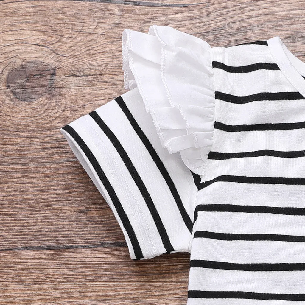 Детский комплект для малышей; топы в полоску для девочек; юбки на подтяжках; повязка на голову; комплекты одежды с короткими рукавами; Kawaii; одежда для маленьких детей