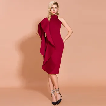 

Middle East wine red banquet evening dress 2020 new summer space cotton ruffled hanging neck Elegant evening Party dress Vestdio