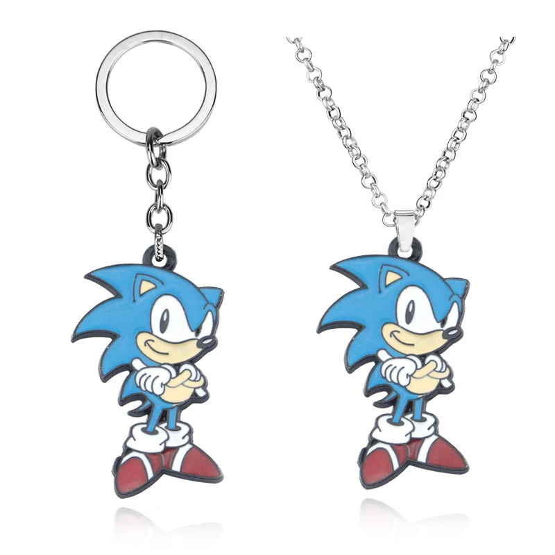 

Hot Game Sonic The Hedgehog charm keychain Blue Metal Pendant Cosplay Collection Accessories KeyRing for gift Dropping