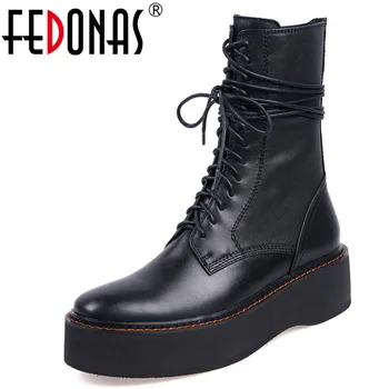 

FEDONAS Winter Chunky Heels Female Motorcycle Short Boots Genuine Leather Women Ankle Boots Flats Platform Party Shoes Woman