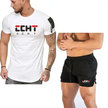 

Tracksuit Male Summer Men Clothing Sportswear Set Fitness New Print Men Shorts + T shirt Men's Suit 2 Pieces Sets Plus Size 5XL