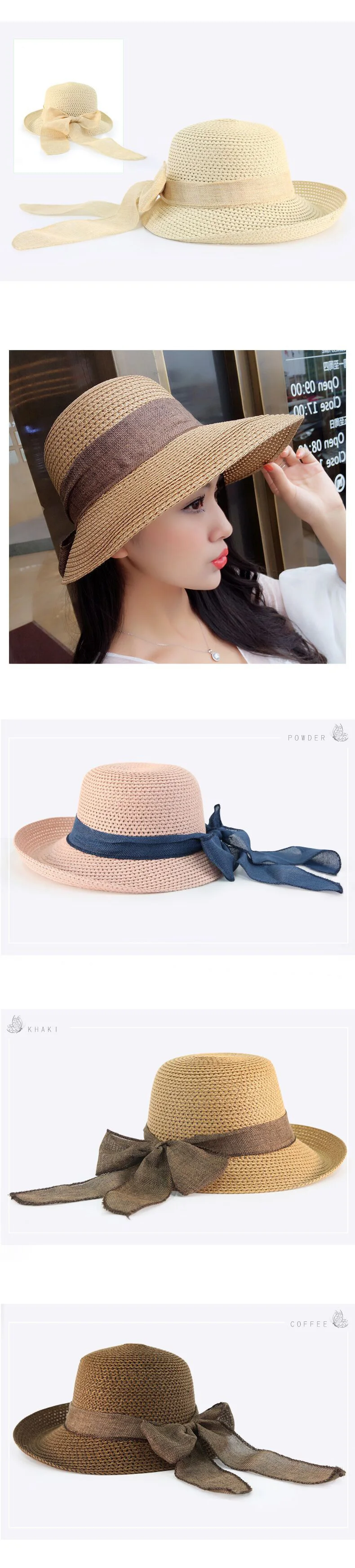 Летние солнцезащитные шляпы для женщин, складные соломенные солнечные шляпы с широкими полями, шляпа для отдыха в пляжном стиле, женская шляпа с блестками