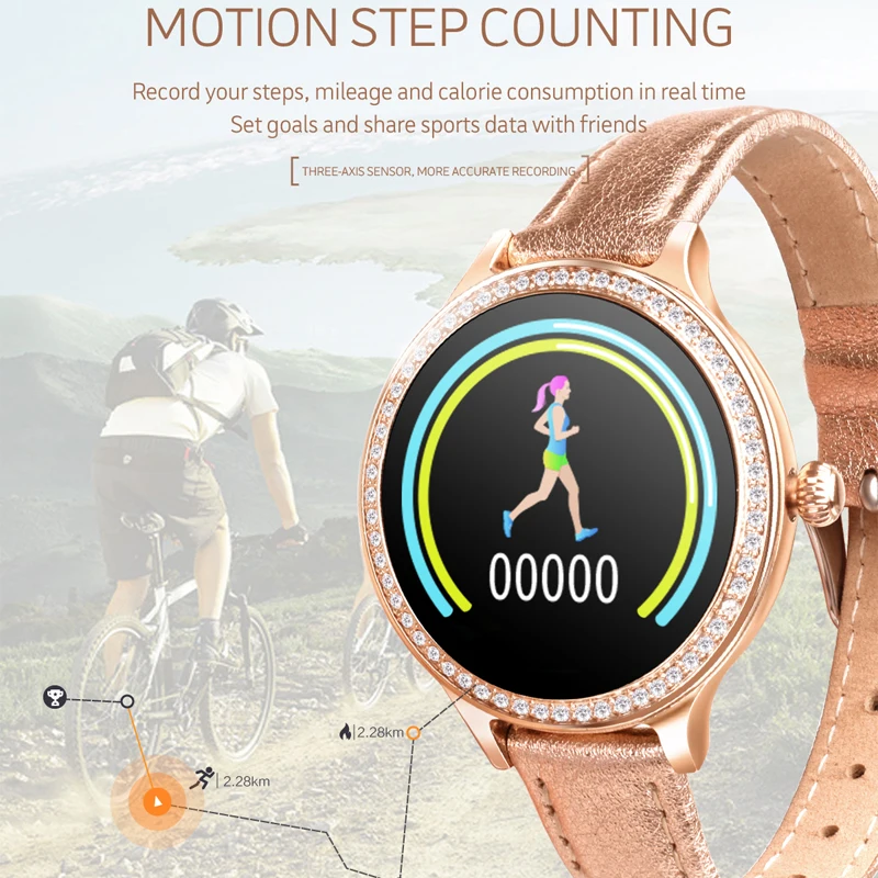 ESSEED M8 smart bracelet IP68 Waterproof leather smart watch women fitness tracker Heart Rate Monitor replace strap smart band